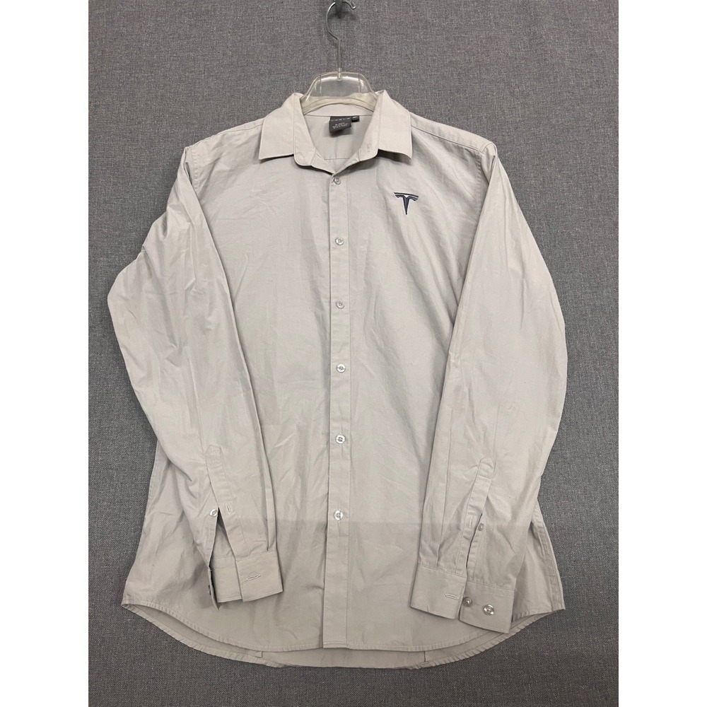 Tesla Motors Employee Uniform Button Down Shirt Mens Large Gray Long Sleeve L
